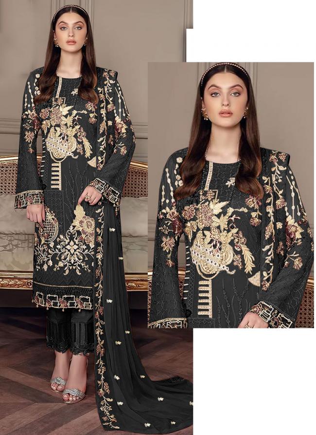 Georgette Black Eid Wear Embroidery Work Pakistani Suit